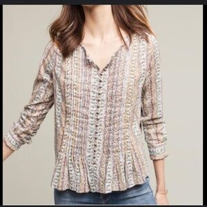 Anthropologie Maeve Gelise Pintuck Pleated blouse Cottagecore Floral, Size Small